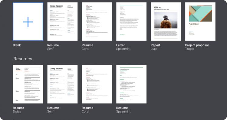 Google Docs' nice set of templates